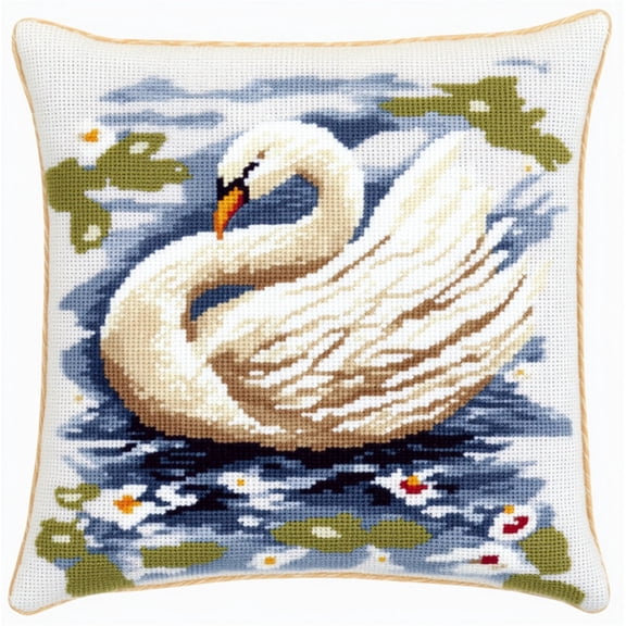 Embroidery Pillow Cases White swan Cross Stitch Cushion Cover Needlepoint Pillow 18x18inch