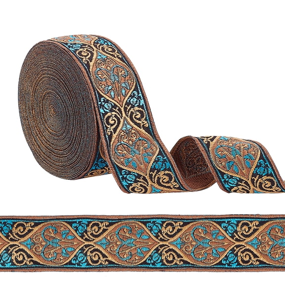 Embroidery Polyester Ribbons Jacquard Ribbon Garment Accessories Floral Pattern Dodger Blue 1-1/8 inch(30mm) 7.66 Yards(7m)/Roll