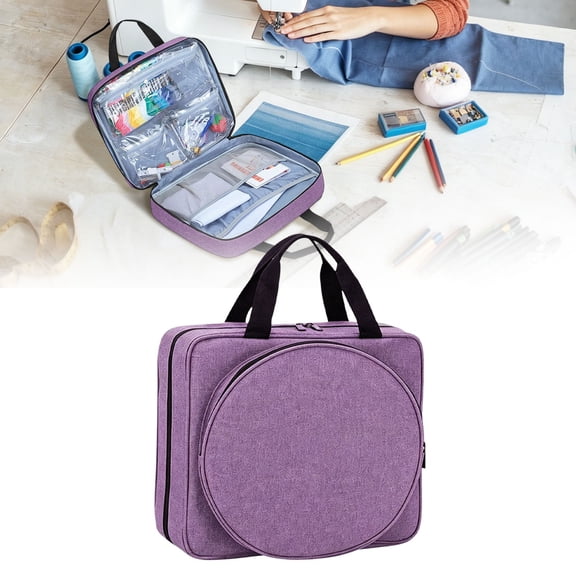 Embroidery Project Bag - Portable Craft Carry Case with Multiple Pockets and Zipper Closure - Purple Oxford Cloth Organizer for Kits, Tools, and Hoops