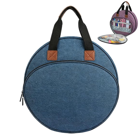 Embroidery Project Bag, Round Cross Stitch Storage Case, Double Layer Needlework Supplies Organizer for Floss and Tools, Portable Sewing Craft Gift for Mothers Day