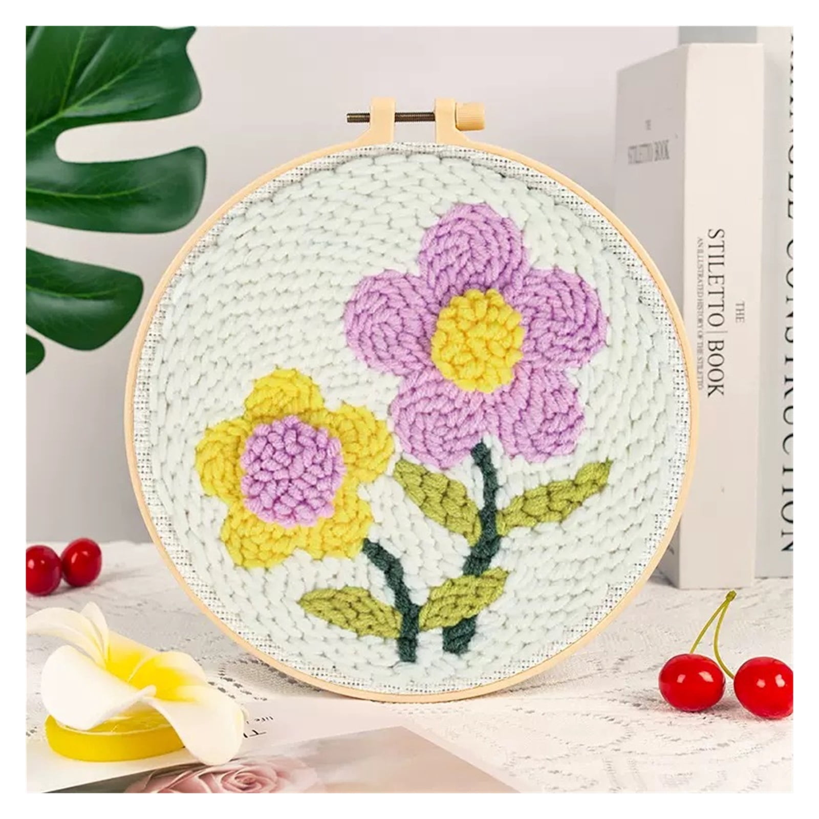 Embroidery Punch Needle Kits for Beginners,DIY Cross Stitch Kit for Adults Starters,Sunflower Pattern Craft Set,Rug Handle Pen,Hoop,7.87x7.87 Inch Fabric Cloth,Yarns