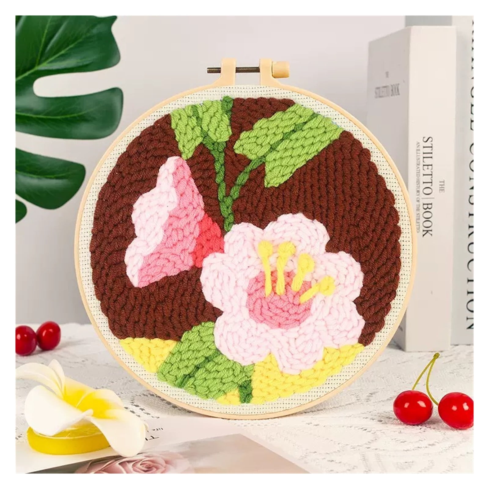 Embroidery Punch Needle Kits for Beginners,DIY Cross Stitch Kit for Adults Starters,Sunflower Pattern Craft Set,Rug Handle Pen,Hoop,7.87x7.87 Inch Fabric Cloth,Yarns