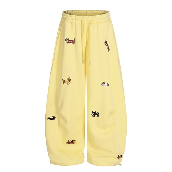 Embroidery Puppy Baggy Barrel Sweatpants Casual Wide Leg Lounge Y2K Pants Elastic Drawstring Unisex Trendy Athletic Lantern Trouser