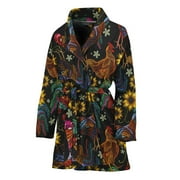 Embroidery Rooster Pattern Women Bathrobe One Size Univeral Fits, Chicken Rooster Fashion Lightweight Plush Fleece Long Robe For Women