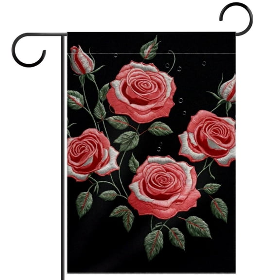 Embroidery Roses Garden Flag Double Sided House Flag for Outdoor Home, Personalized All Year Round Yard Decor 12 x 18 Inch