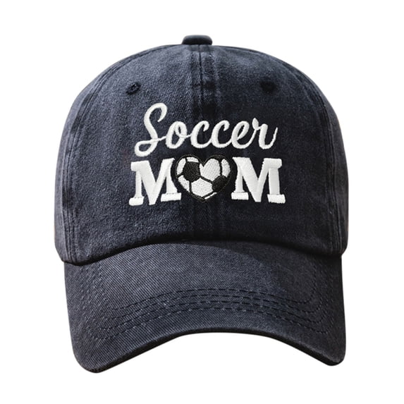 Embroidery SOCCER MOM Heart Baseball Washed Cap Casual Outdoor Breathable Sunshade Unisex Hat Black