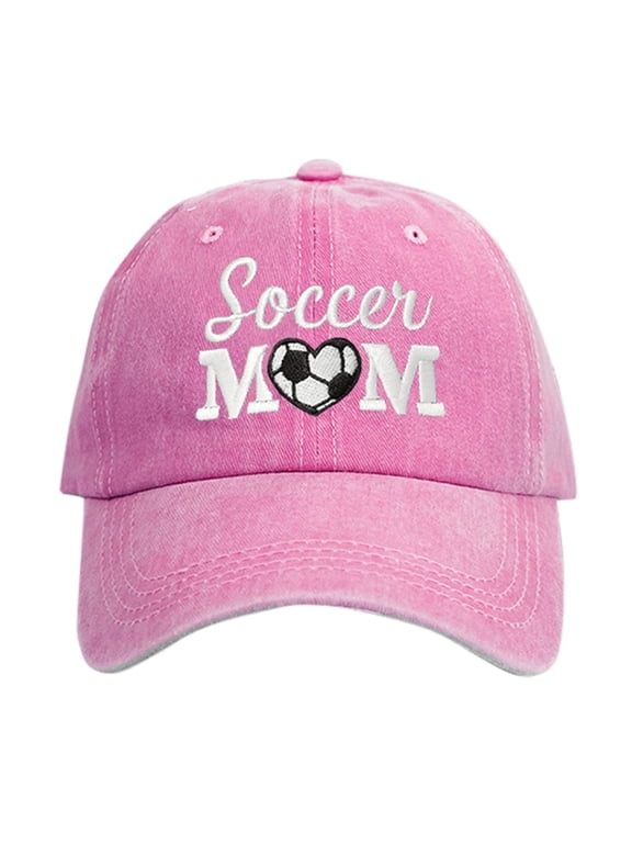 Embroidery SOCCER MOM Heart Baseball Washed Cap Casual Outdoor Breathable Sunshade Unisex Hat Pink