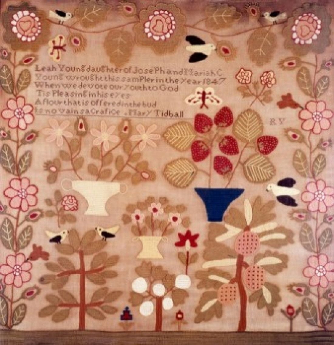 Embroidery Sampler - 1847 1847 Artist Unknown TAPESTRY Canvas Art - (24 x 36)