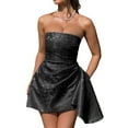 thumbnail image 1 of Embroidery Satin Homecoming Dress with Bow Modest Strapless Mini Dresses A Line Short Prom Dress Party Gown Black L, 1 of 6