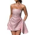 thumbnail image 1 of Embroidery Satin Homecoming Dress with Bow Modest Strapless Mini Dresses A Line Short Prom Dress Party Gown Pink S, 1 of 5