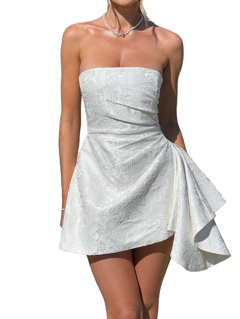 Embroidery Satin Homecoming Dress with Modest Strapless Mini Dresses A Line  Short Prom Dress Party Gown White L - Walmart.com