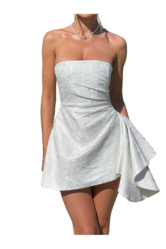 Embroidery Satin Homecoming Dress with Modest Strapless Mini Dresses A Line Short Prom Dress Party Gown White S