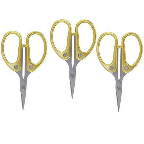 Embroidery Scissors - 4 1/2" Fine Cut Sharp Point Titanium Scissors w/Sheath - Small Craft Snip Scissors - Gold - 3 Pairs