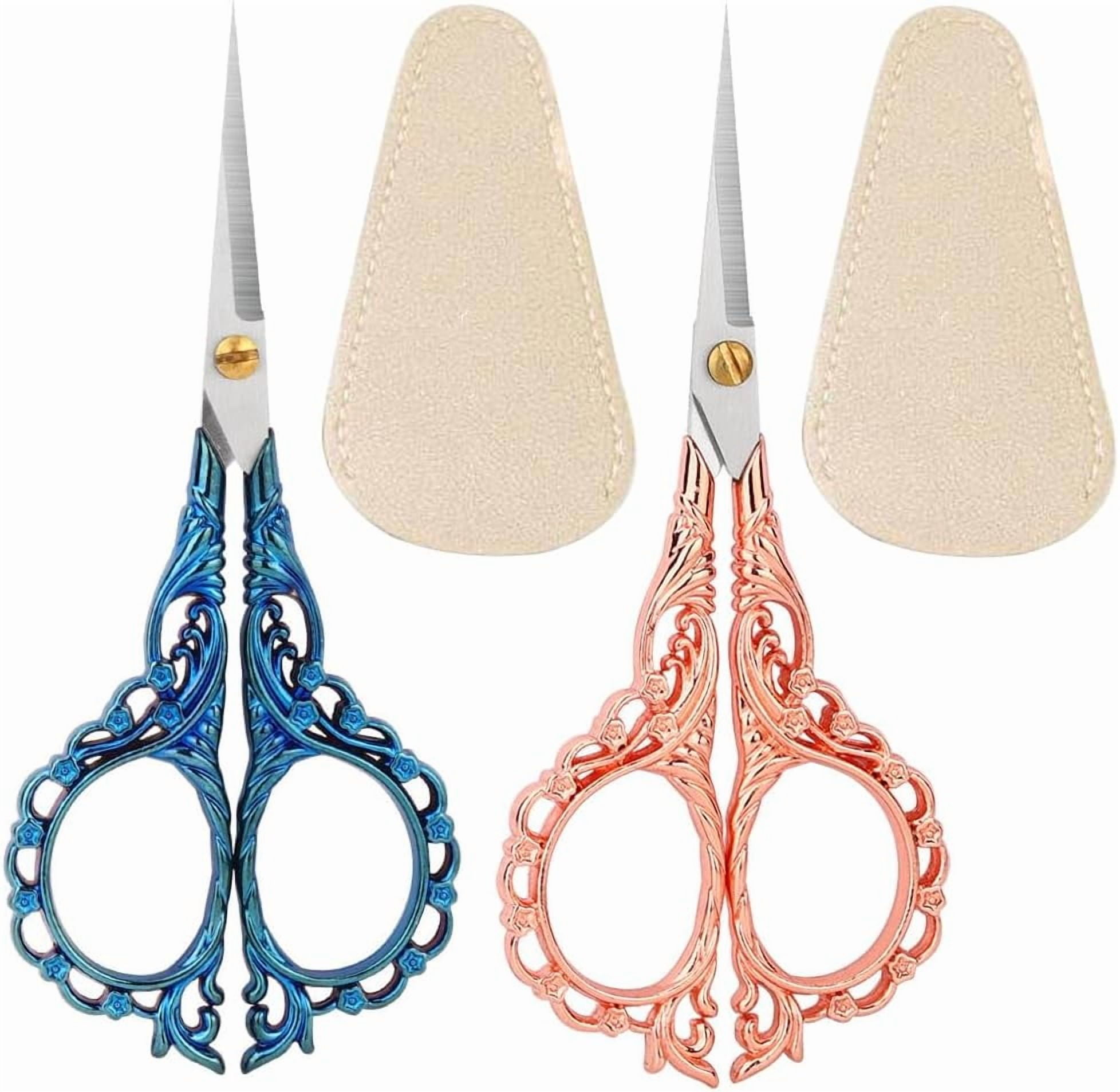 Embroidery Scissors Small Sewing Crafting Stainless Steel Vintage Peach Blossom Handle DIY Tools Craft Tailor Threading Shears with Cover