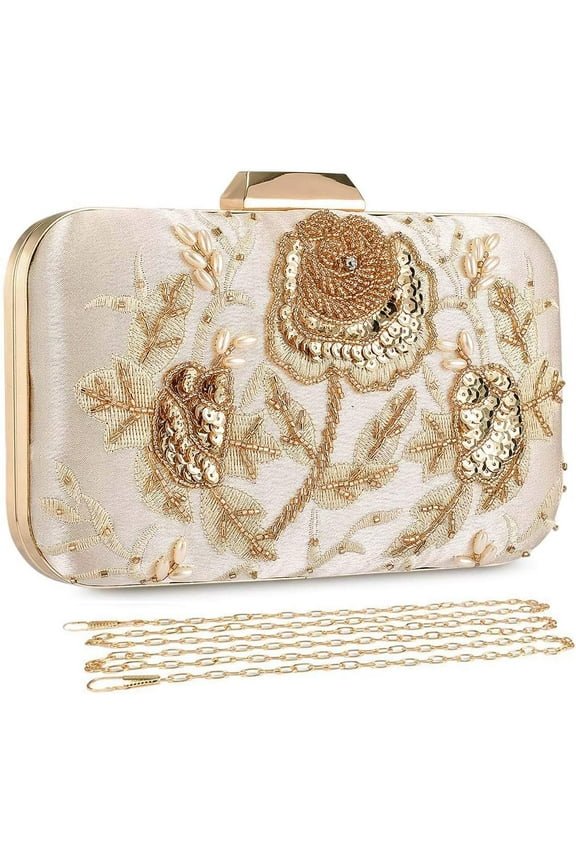 Embroidery Sequins Beaded Clutch Evening Bags for Women Formal Party Wedding Purses