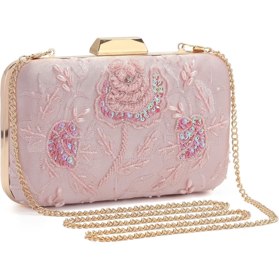 Embroidery Sequins Beaded Clutch Evening Bags for Women Formal Party Wedding Purses