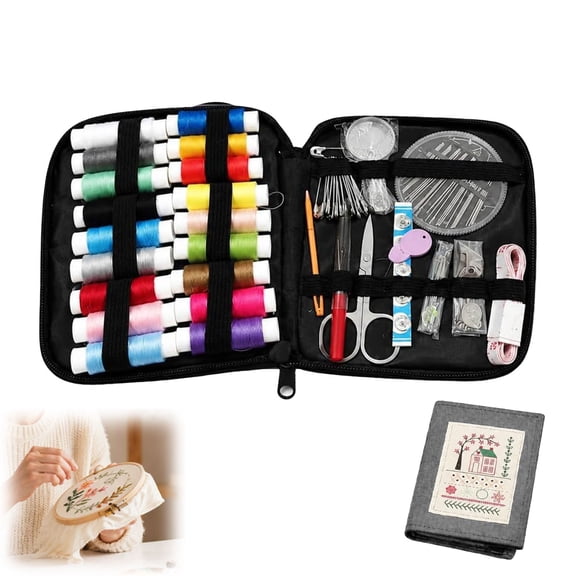 Embroidery & Sewing Kit for Beginners, DIY Stitching Craft Kit with Tutorial Book, Patterns, Needles, Thread, Tools for Cross-Stitch, Needlepoint & Crafts