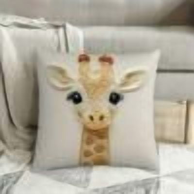 Embroidery Short Lint Pillow Cover - 18x18 Inch Cute Giraffe Printed Decorative Throw Pillowcase for Sofa Bedroom Living Room, Home Decoration Cushion Cover
