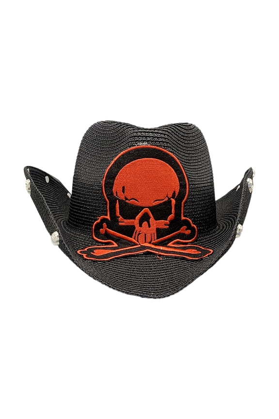 Embroidery Skull Decors Women Men Straw Weaving Hat for Spring Elegant Lady Man Sunproof Cosplay Hat Adjustable