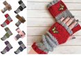 thumbnail image 1 of Embroidery Splicing Knitted Gloves, Fashion Knitted Fingerless Gloves, Vintage Winter Cozy Warm Casual Glove for Women Red Free, 1 of 4