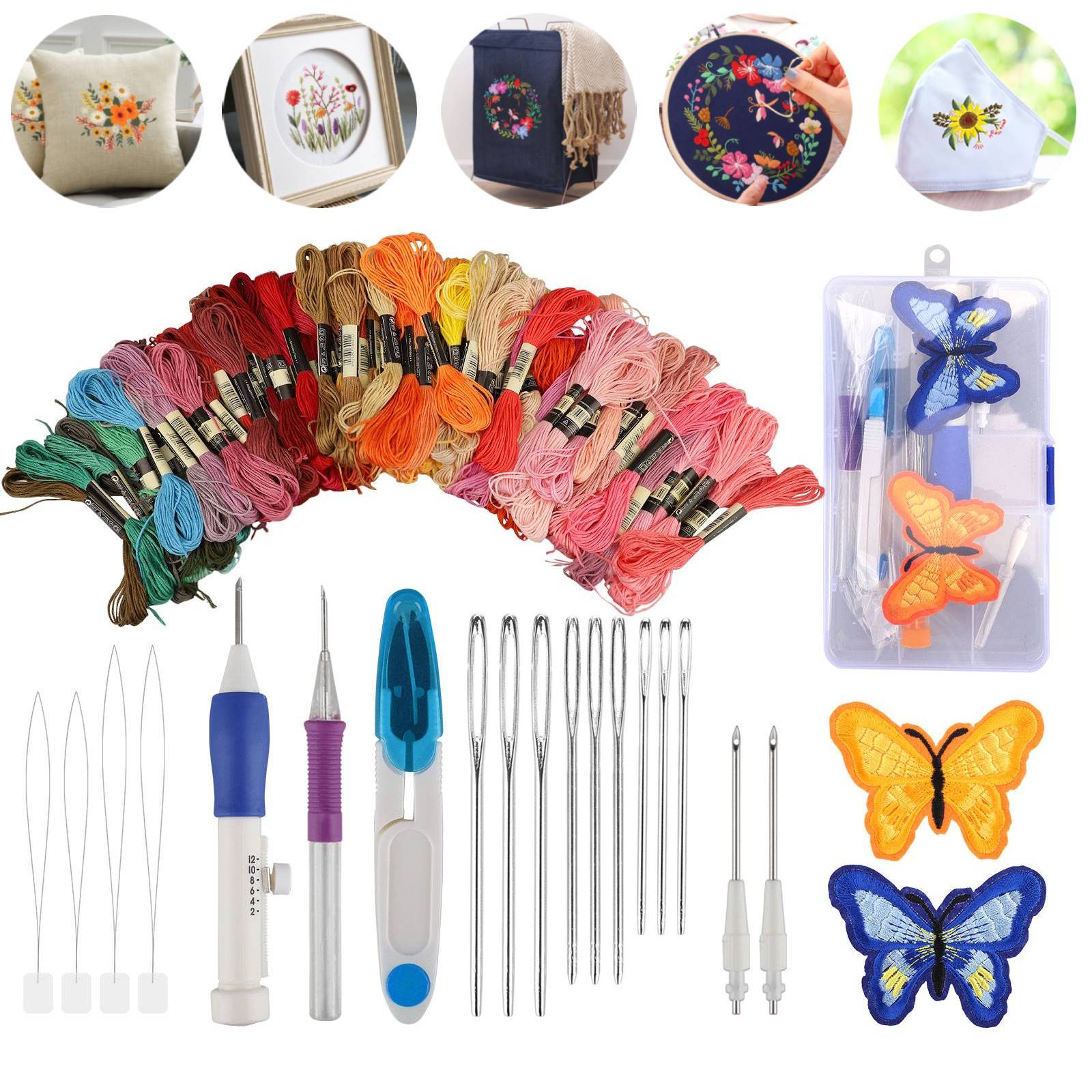 Embroidery Starter Kit, EEEkit Embroidery Pen Set Including Magic  Embroidery Pen Punch Needle, 50pcs Color Threads, Embroidery Needles  Stitching Punch
