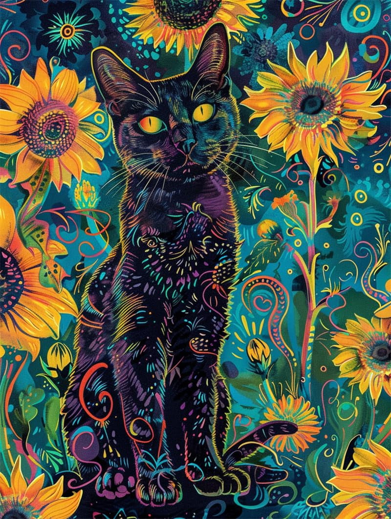 Embroidery Starter Kit Flowers and cats Stamped Cross Stitch Kits Knitting Kit 16x20in