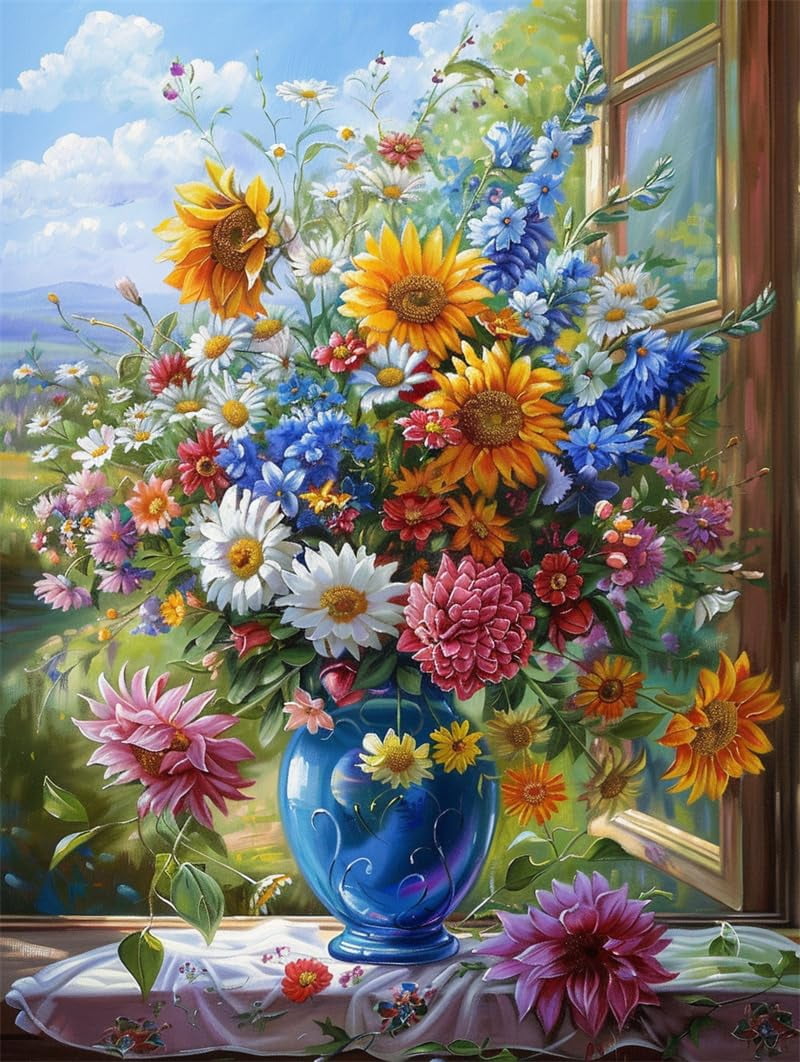 Embroidery Starter Kit Flowers in a vase Needlework Preprint Cross Stitch Kits 16x20in