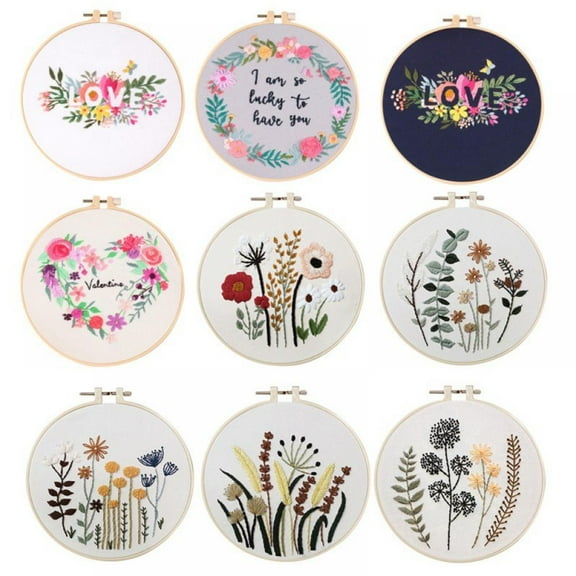Embroidery Starter Kit with Pattern and Instructions, Cross Stitch Set, Stamped Embroidery Kits with 3 Embroidery Clothes with Plants Flowers Pattern, 1 Embroidery Hoops
