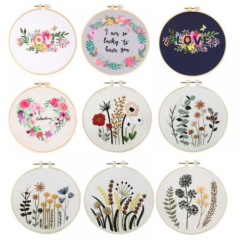 Embroidery Starter Kit with Pattern and Instructions, Cross Stitch Set,  Stamped Embroidery Kits with 3 Embroidery Clothes with Plants Flowers  Pattern, 1 Embroidery Hoops 