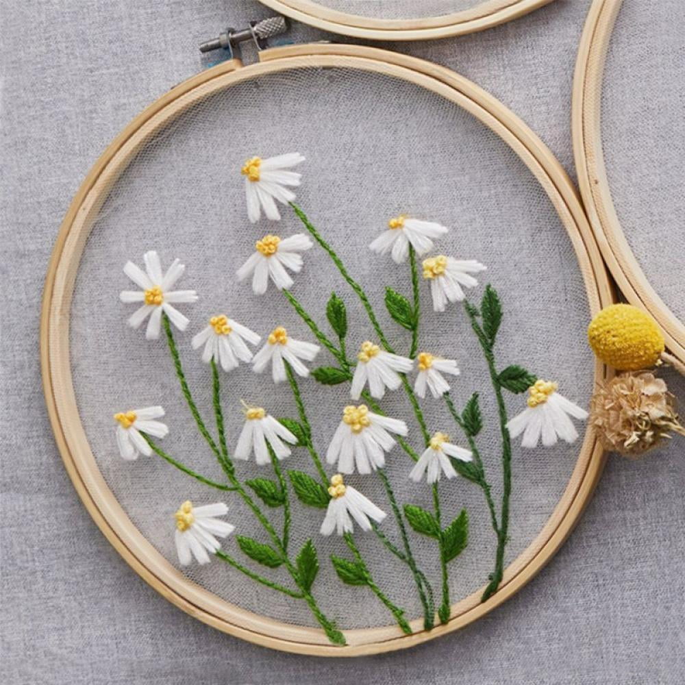 3 Pack Embroidery Starter Kit with Pattern,Hand Crewel Embroidery for Beginners 7.9 inch,Including Bamboo Hoops,Colorful Thread and Needles(Floral