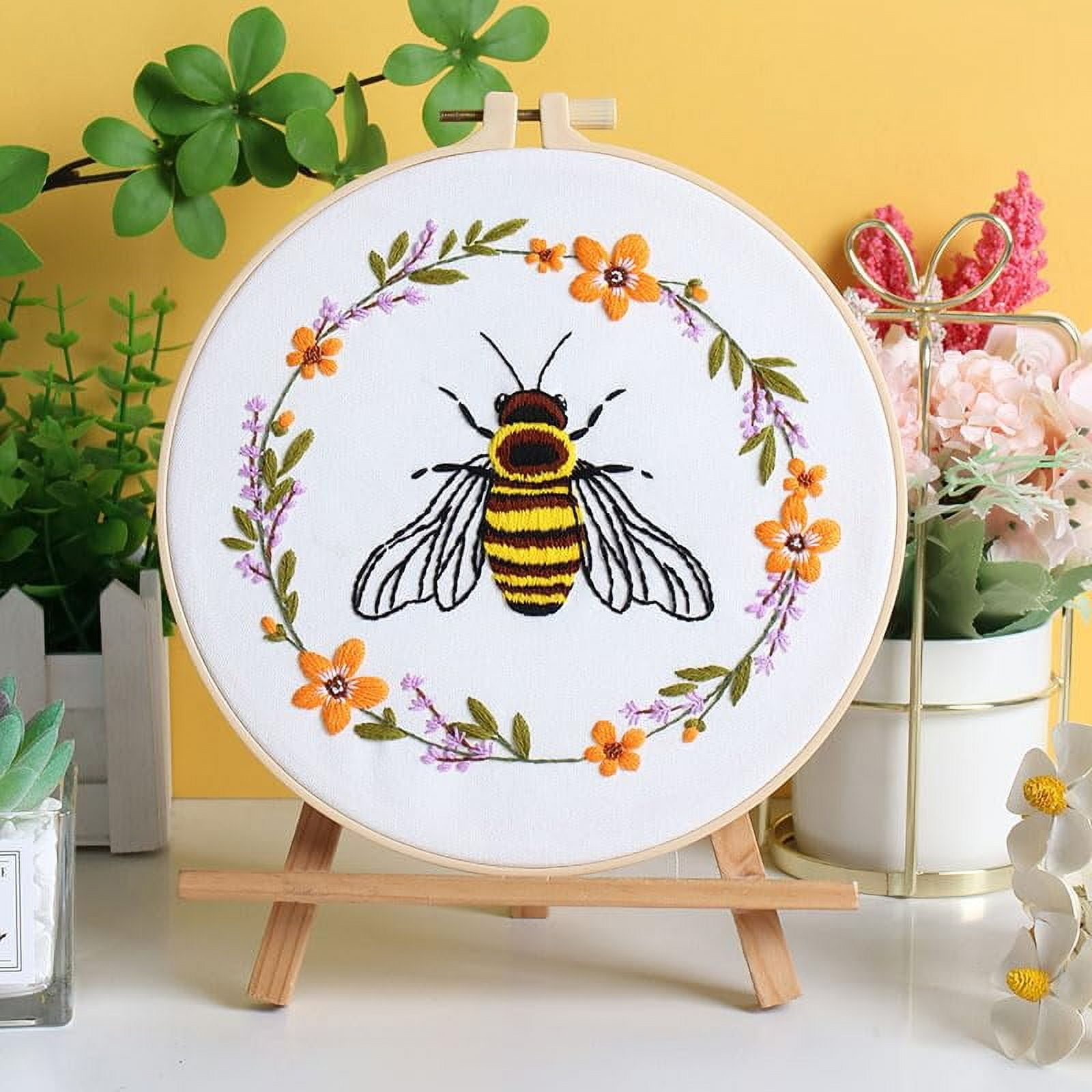 Embroidery Starter Kits with Bee & Flowers Pattern and Instructions ...