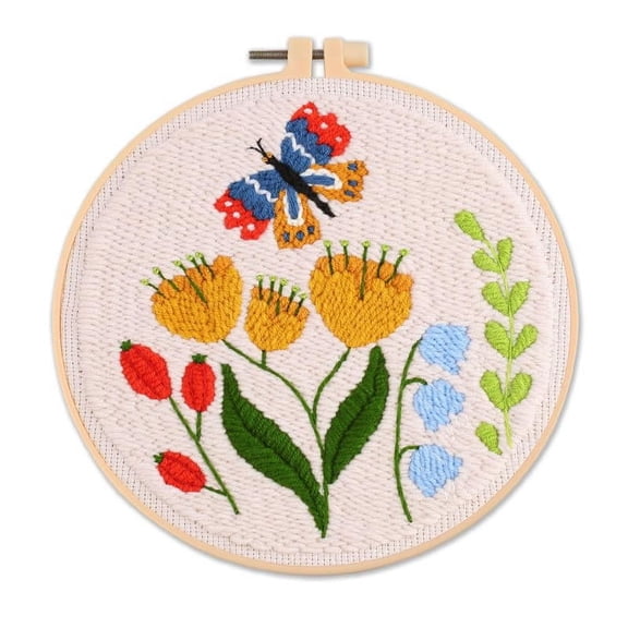Embroidery Starter Kits Flowers & Butterfly with Pattern and Instructions, Plastic Embroidery Hoops,Threader,Color Threads and Needles,Embroidery Kit for Beginners(IN41)