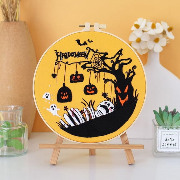 Embroidery Starter Kits with Halloween Dead Tree Pattern and Instructions, Plastic Embroidery Hoops,Color Threads and Needles,Embroidery Kit for Home Decor(LE142)