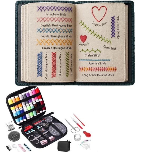 Embroidery Stitch Book, Creative DIY Stitch Books with 86 Stitches, Tools & Tutorials, Embroidery Book Kit for Beginners, Portable Linen Cross Stitches Books