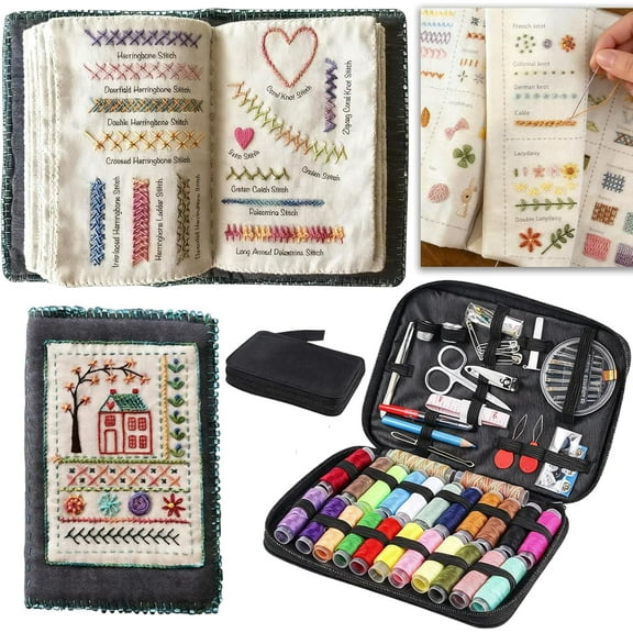 Embroidery Stitch Book Kit, 106 Patterns with Tools & Tutorials, 86 PCS Beginner Embroidery Kit, Portable All-in-One Hand Embroidery Book for Adults & DIY Craft Lovers