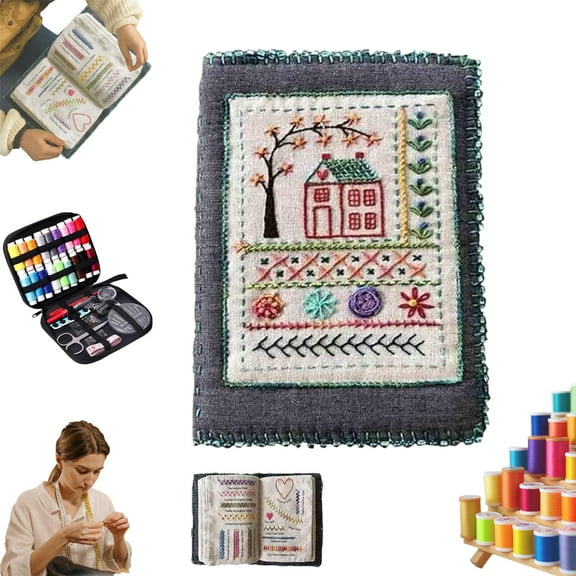 Embroidery Stitch Book Kit, All-in-One Embroidery Stitch Book & Sewing Kit, Comes with a Complete Toolkit and Instructional Tutorial, 106 Unique Patterns for Beginners Craft Lovers