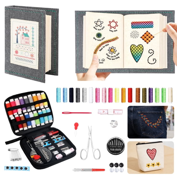 Embroidery Stitch Book Kit, EEEkit DIY Book Embroidery Kit Stitch Book DIY Needlepoint Starter Set for Beginner