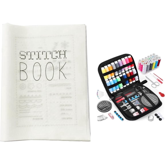 Embroidery Stitch Book Kit,Portable All Scenario Embroidery Stitch Book & Complete Toolkit Sewing Kit,Perfect for DIY Craft Lovers and Beginners (Book A   Sewing Kit)
