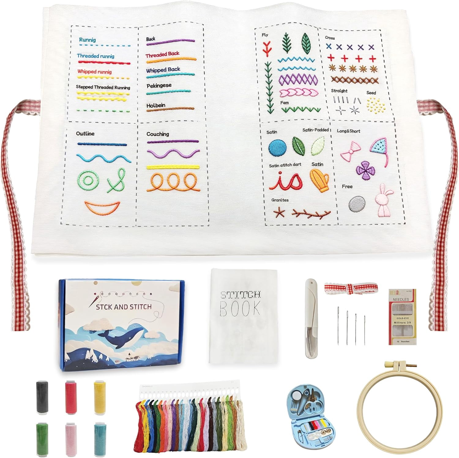 Embroidery Stitch Book Kit for Beginners - Complete DIY Embroidery Kit with Patterns, Tools, Video Tutorials, Ideal for Craft Lovers & Handmade Gift