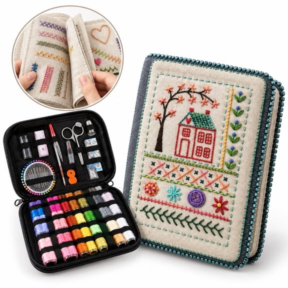 Embroidery Stitch Practice Book, Shunshunfu 5.53.90.8 inch Linen Sewing Sampler Kit, Hand Embroidery Starter Set for Adult Crafters & Needlework Hobby Projects, Multicolor