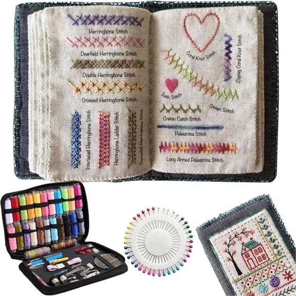 Embroidery Book Topboutique DIY Embroidery Stitch Book with Tools Set Creative Embroidery Starter Kit Sewing Patterns Stitch Book Embroidery Sewing Books for Beginners Adult