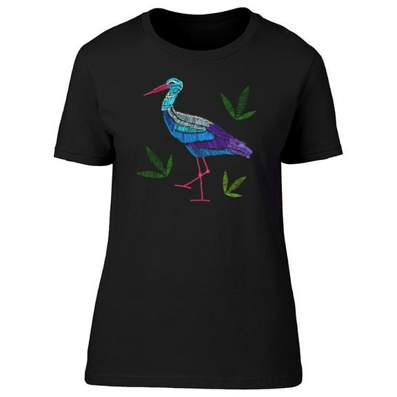 Embroidery Stork And Leaves T-Shirt Women -Image by Shutterstock, Female Medium