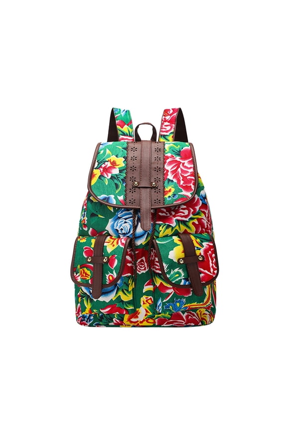 Embroidery Style Ethnic Geometric Print Leather Backpack for Women, Fashion Leather Bookbag Handbags and Shoulder Bags for Outdoor Travel