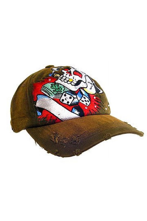 Embroidery Tattoo Cap - Gambling (Washed Cotton) - Brown - HT-BSGA100BN