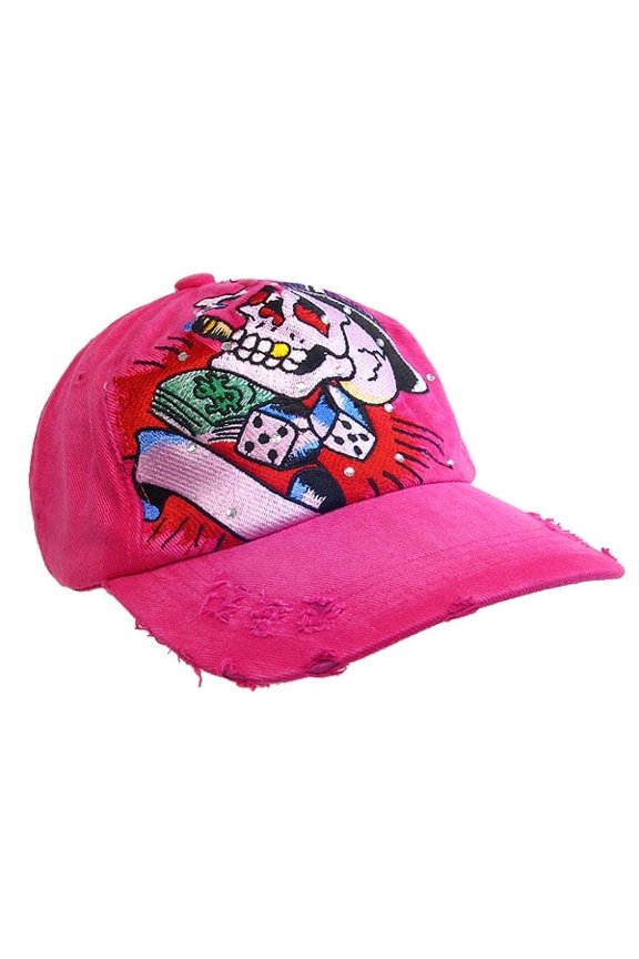 Embroidery Tattoo Cap - Gambling (Washed Cotton) - Hot Pink -HT-BSGA100HP