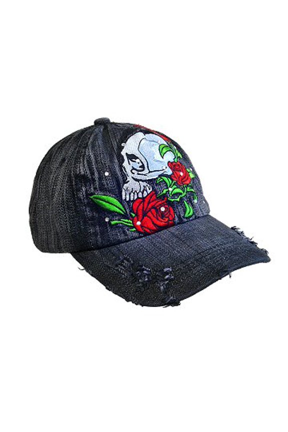 Embroidery Tattoo Cap - Horror Skull (Washed Cotton) - Black - HT-BSH100BK