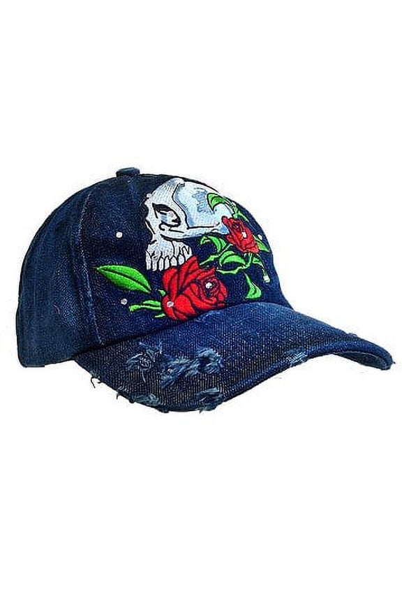 Embroidery Tattoo Cap - Horror Skull (Washed Cotton) - Denim - HT-BSH100DN