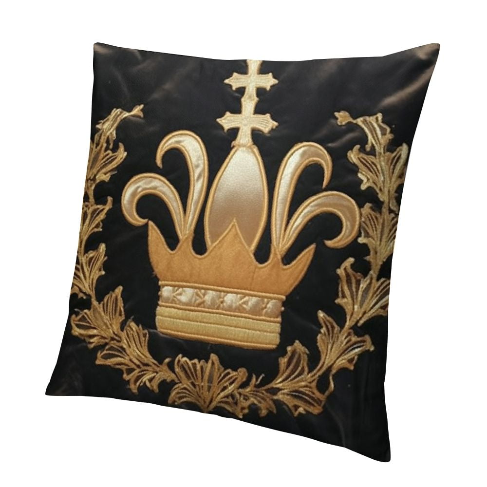 Embroidery Velvet Pillow Cover , European Crown Shield Pattern Throw