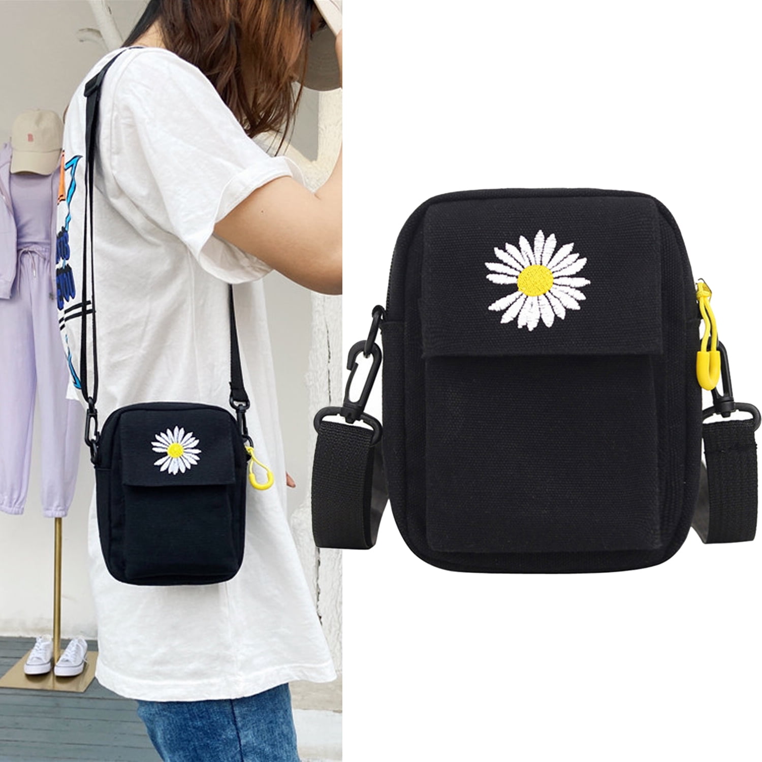 Embroidery Zipper Crossbody Bag Canvas Mobile Phone Handbag Women s Small Daisy Shoulder Bag Walmart Business Supplies