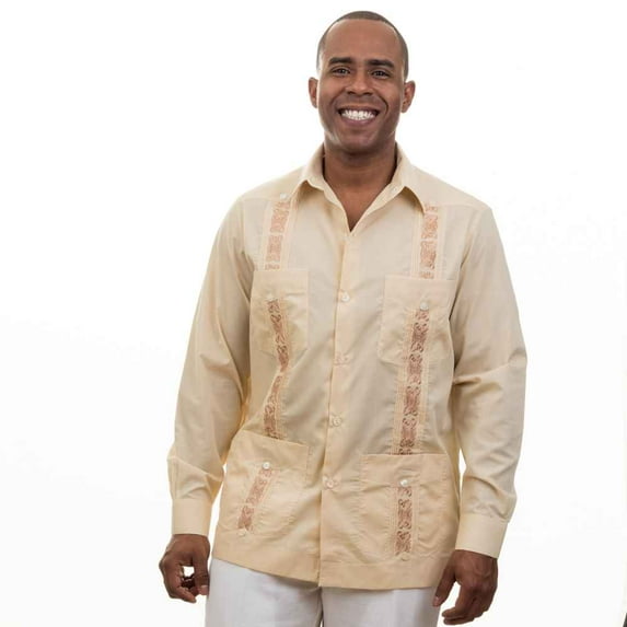Embroidery cotton blend Long Sleeve guayabera shirt. SIZE:L COLOR:BG